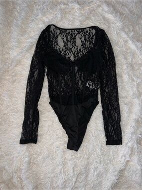 Black Lace Long-Sleeve Bodysuit